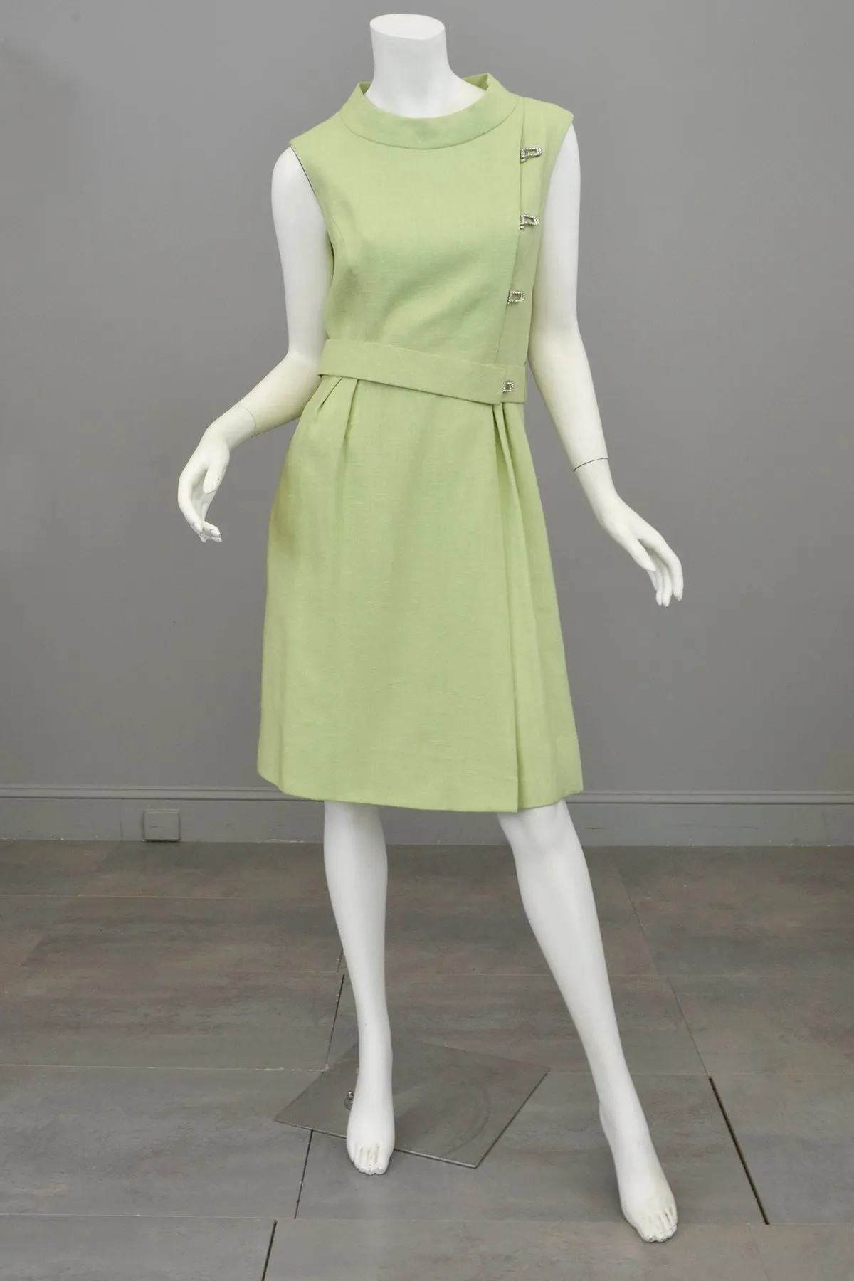 1960s Citrus Lime Green Crystal Buttons Retro Dress by Adele Simpson