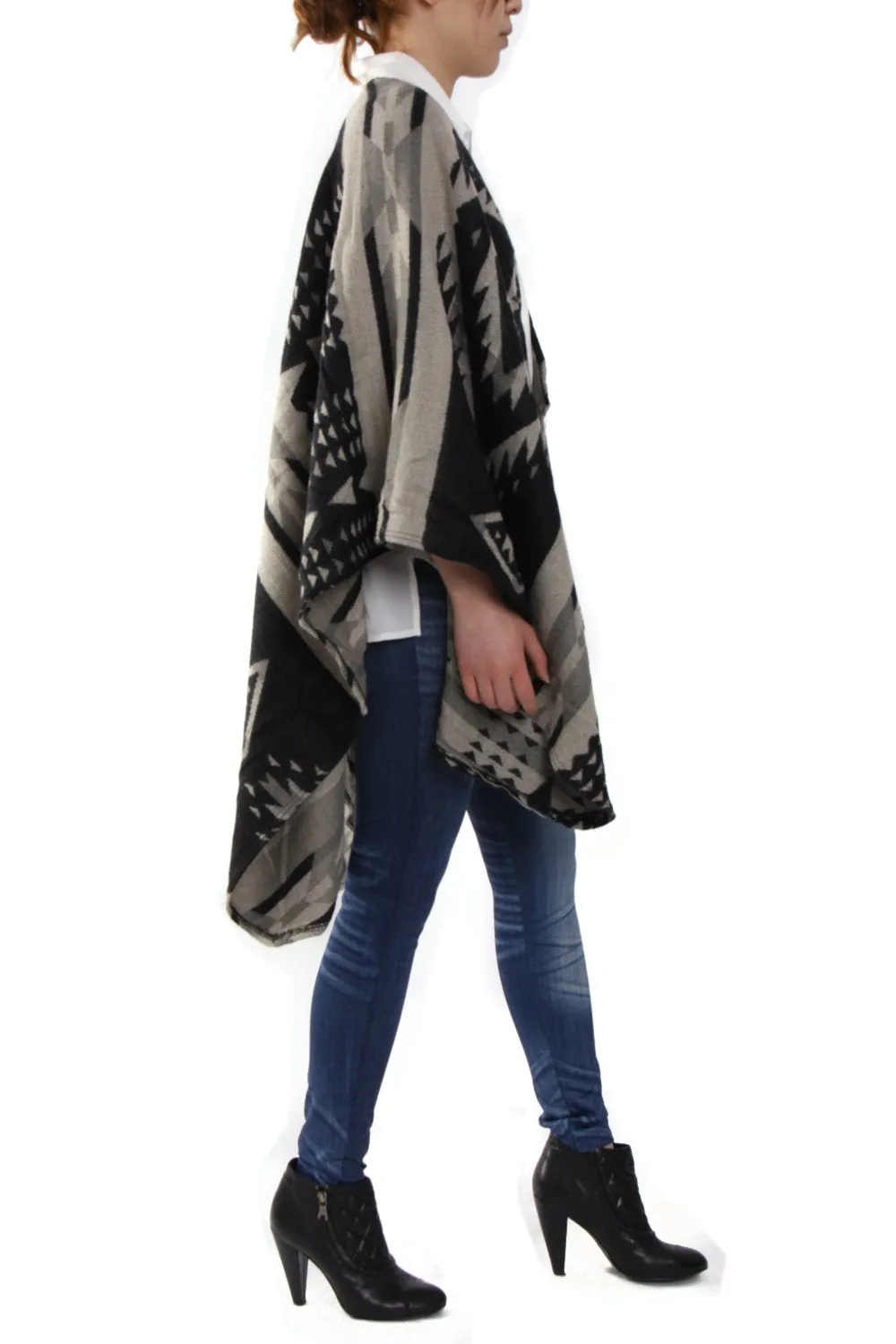 Black & Grey Aztec Print Cape