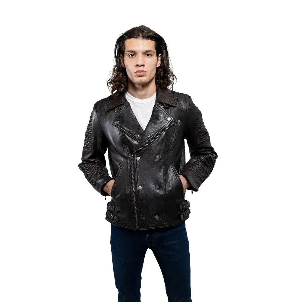 Brooklyn Mens Lambskin Leather Jacket Black Cognac