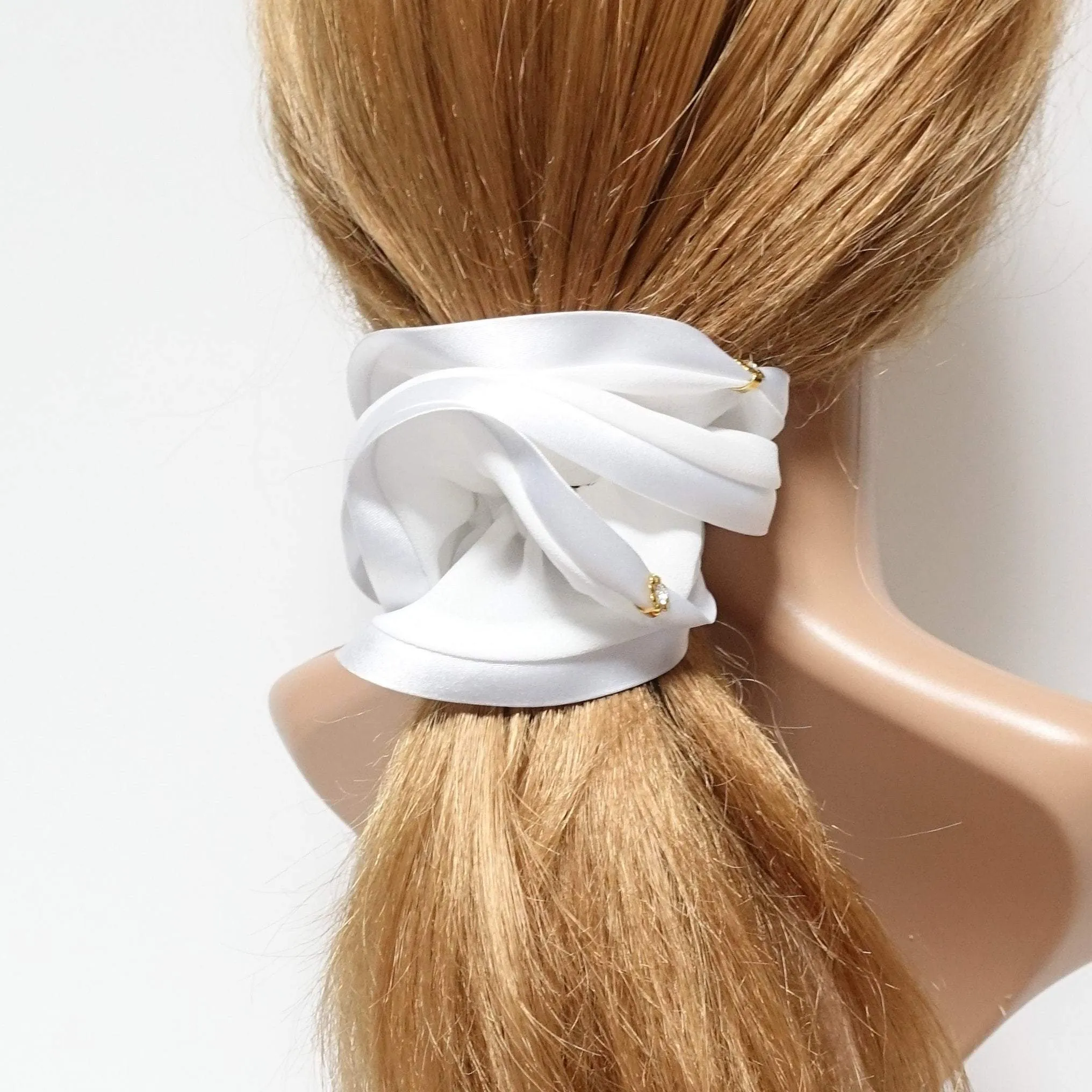 chiffon scrunchies satin trim dazzling rhinestone decorated hair elastic scrunchy women hair accessory