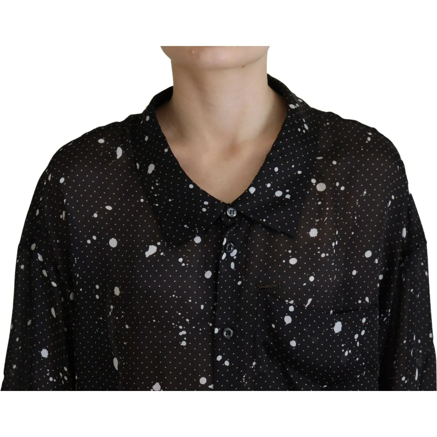 Dsquared² Black Polka Dots Collared Button Down Blouse Top