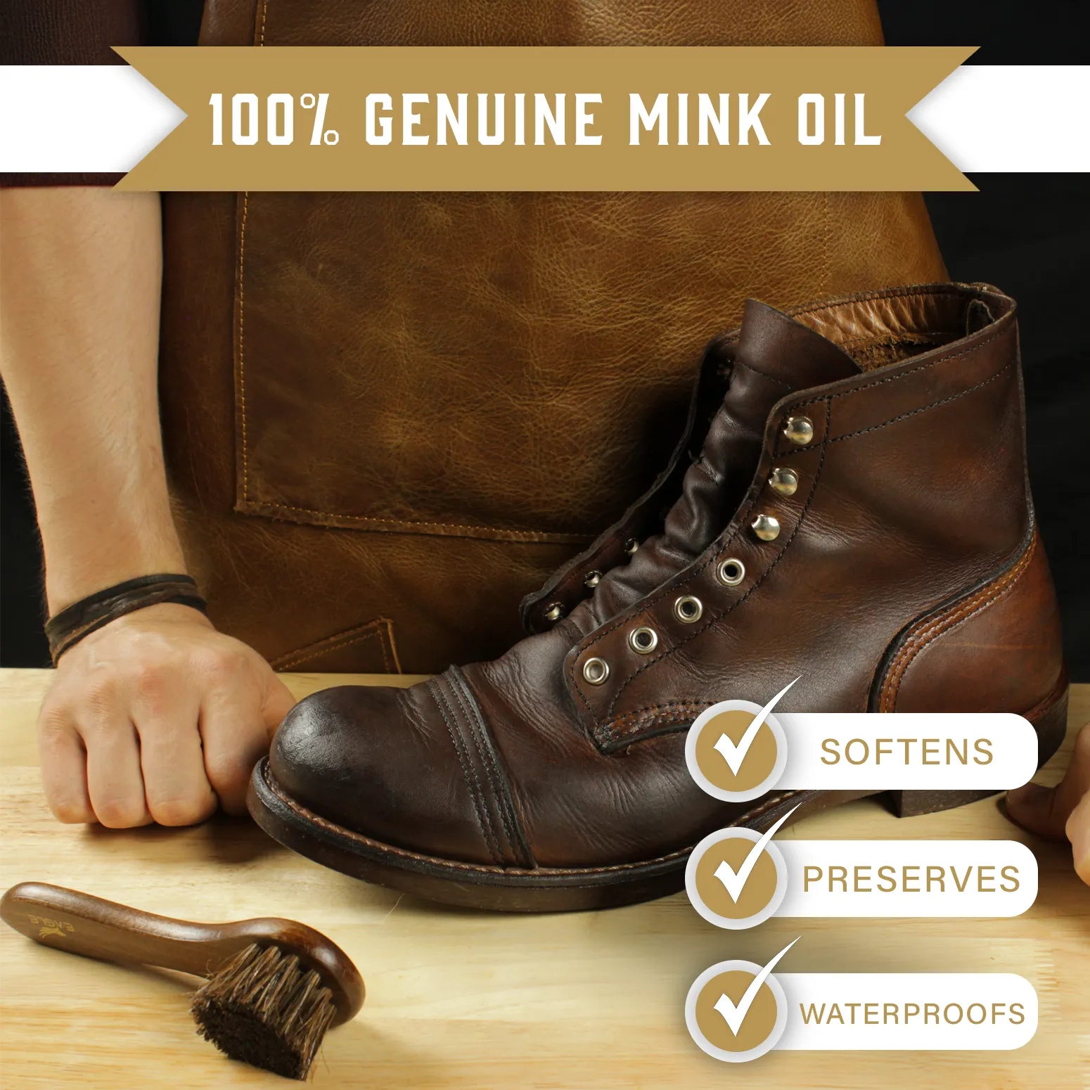 Eagle Mink Oil Leather Conditioner, 8oz - Includes Cloth Applicator, Softens, Preserves, Waterproofs Leather and Vinyl.