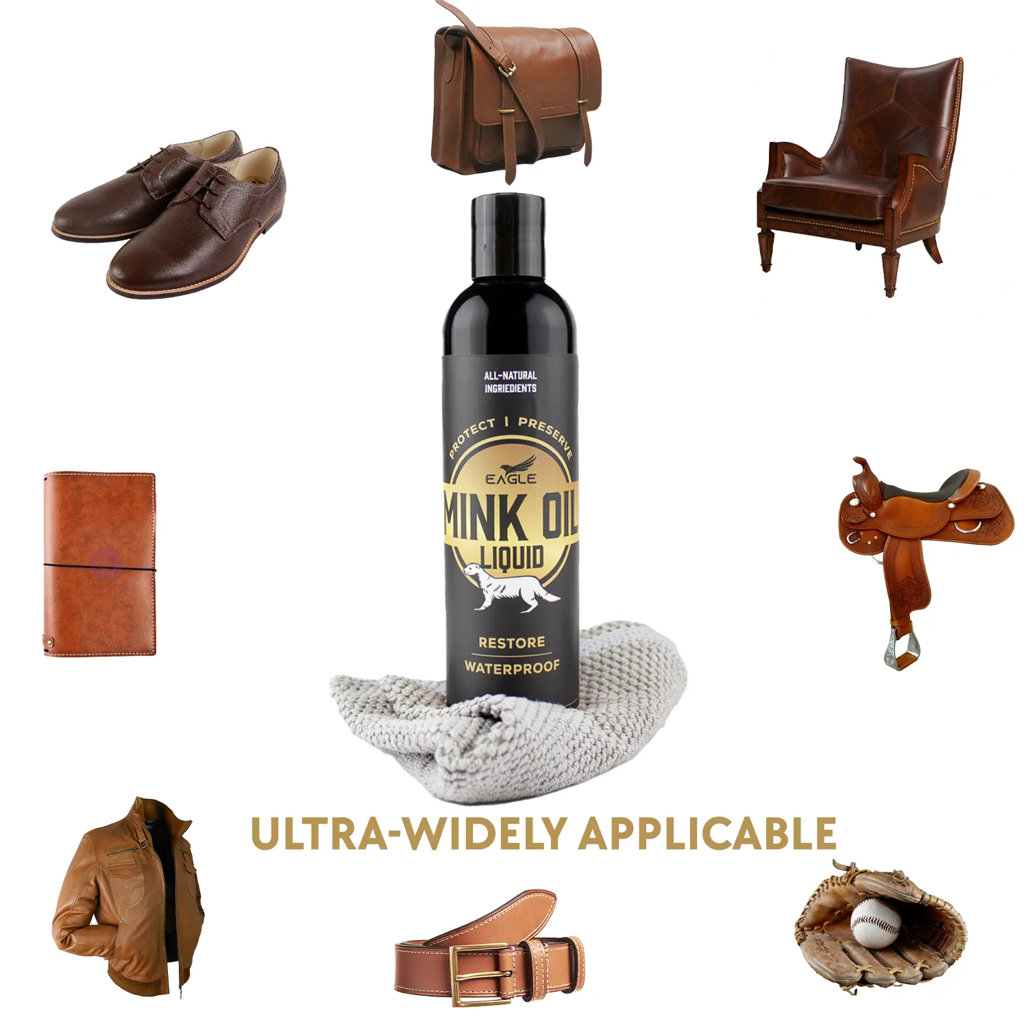 Eagle Mink Oil Leather Conditioner, 8oz - Includes Cloth Applicator, Softens, Preserves, Waterproofs Leather and Vinyl.