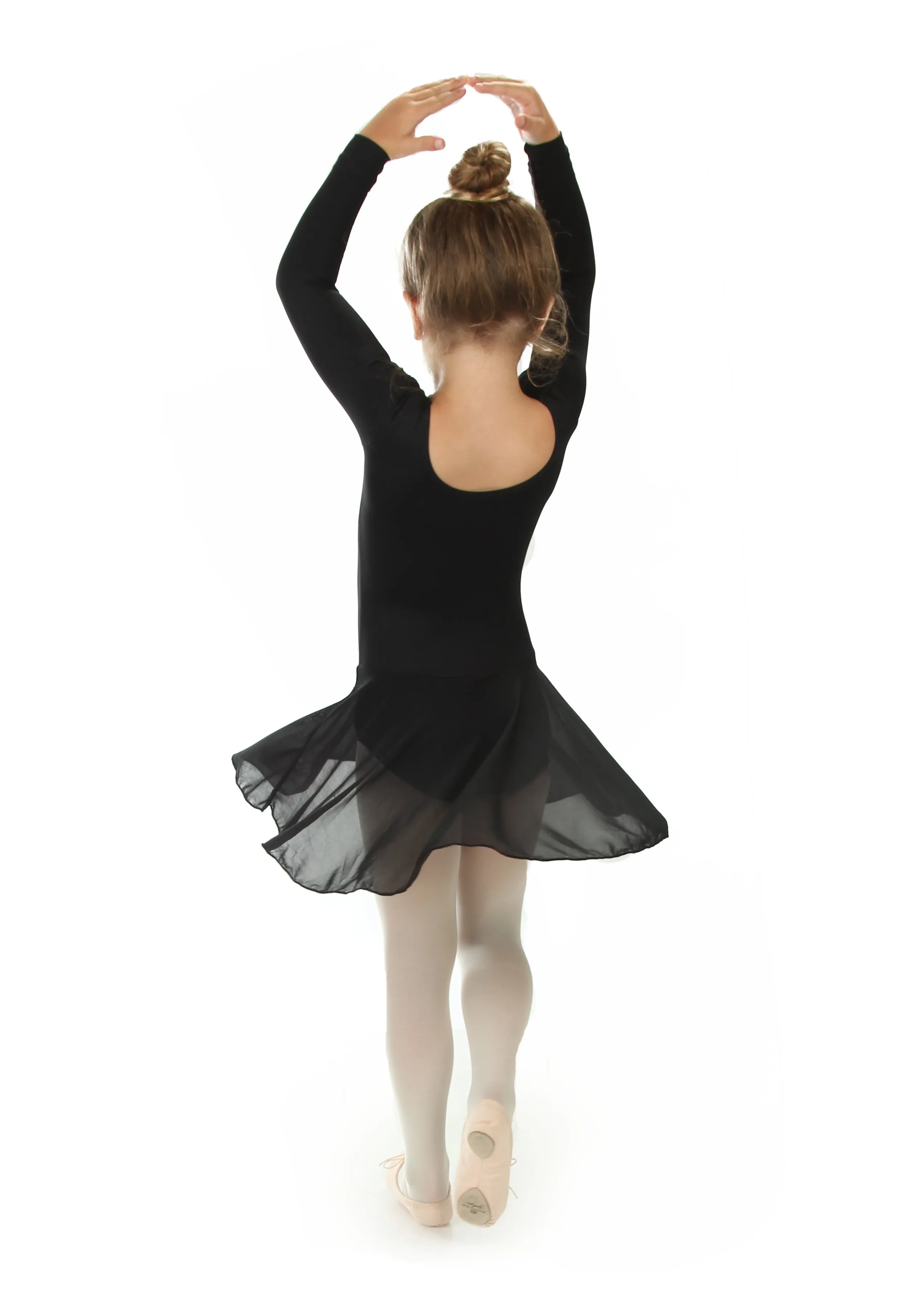 Elowel Kids Girls Ruffle Long Sleeve Skirted Leotard (Size 2-14 Years) Color Black