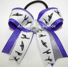 Glitter Gymnastics Silver Purple Ponytail Bow