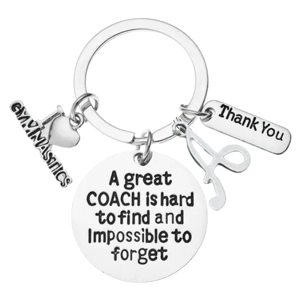 Gymnastics Coach Keychain with a Letter Charm