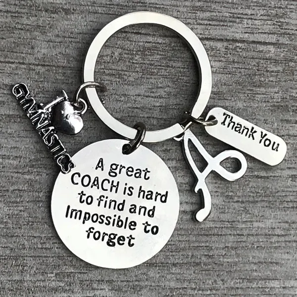 Gymnastics Coach Keychain with a Letter Charm