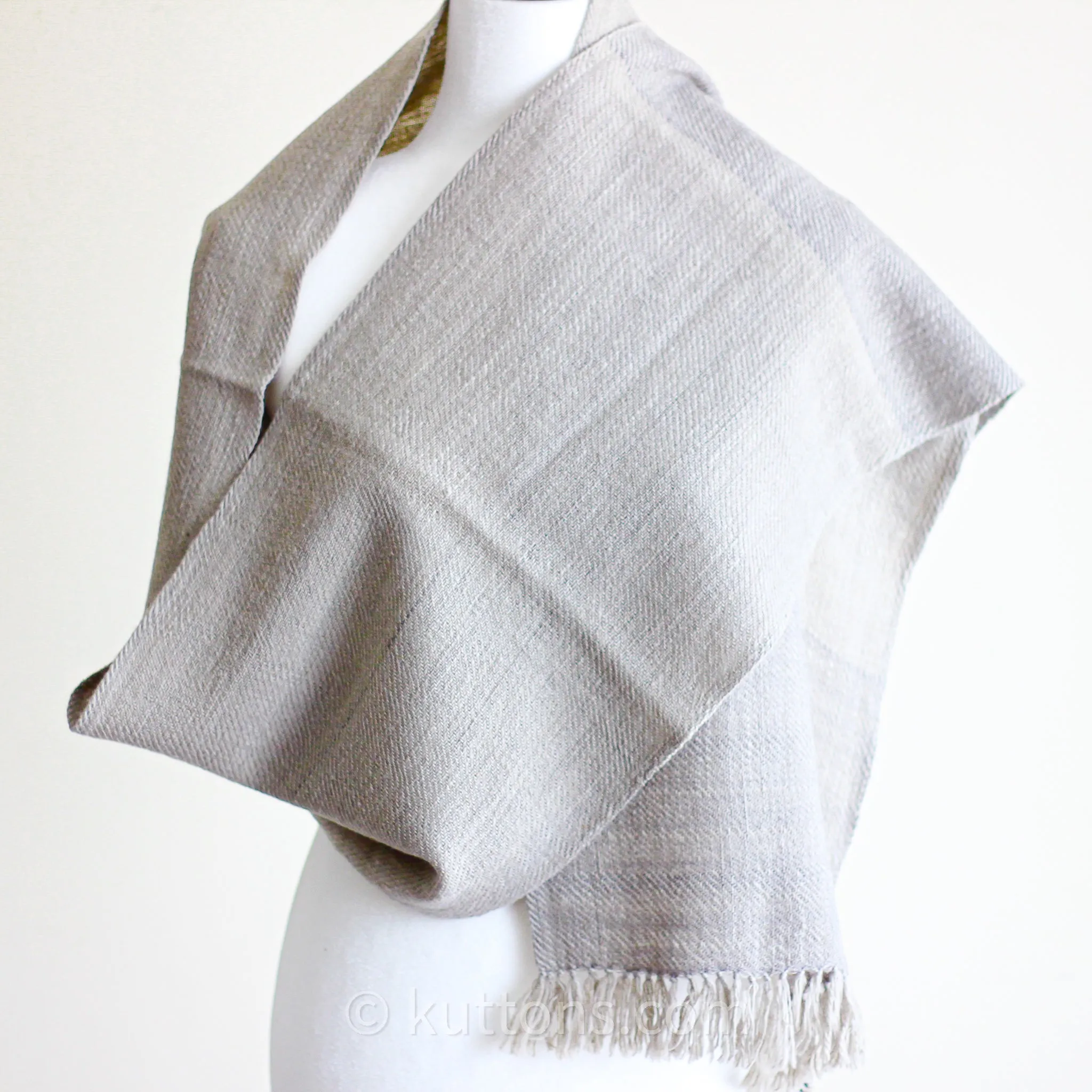 Handwoven Woolen Scarf - Naturally-Dyed with Haritaki (Harada) Herb | Gray, 12x74"