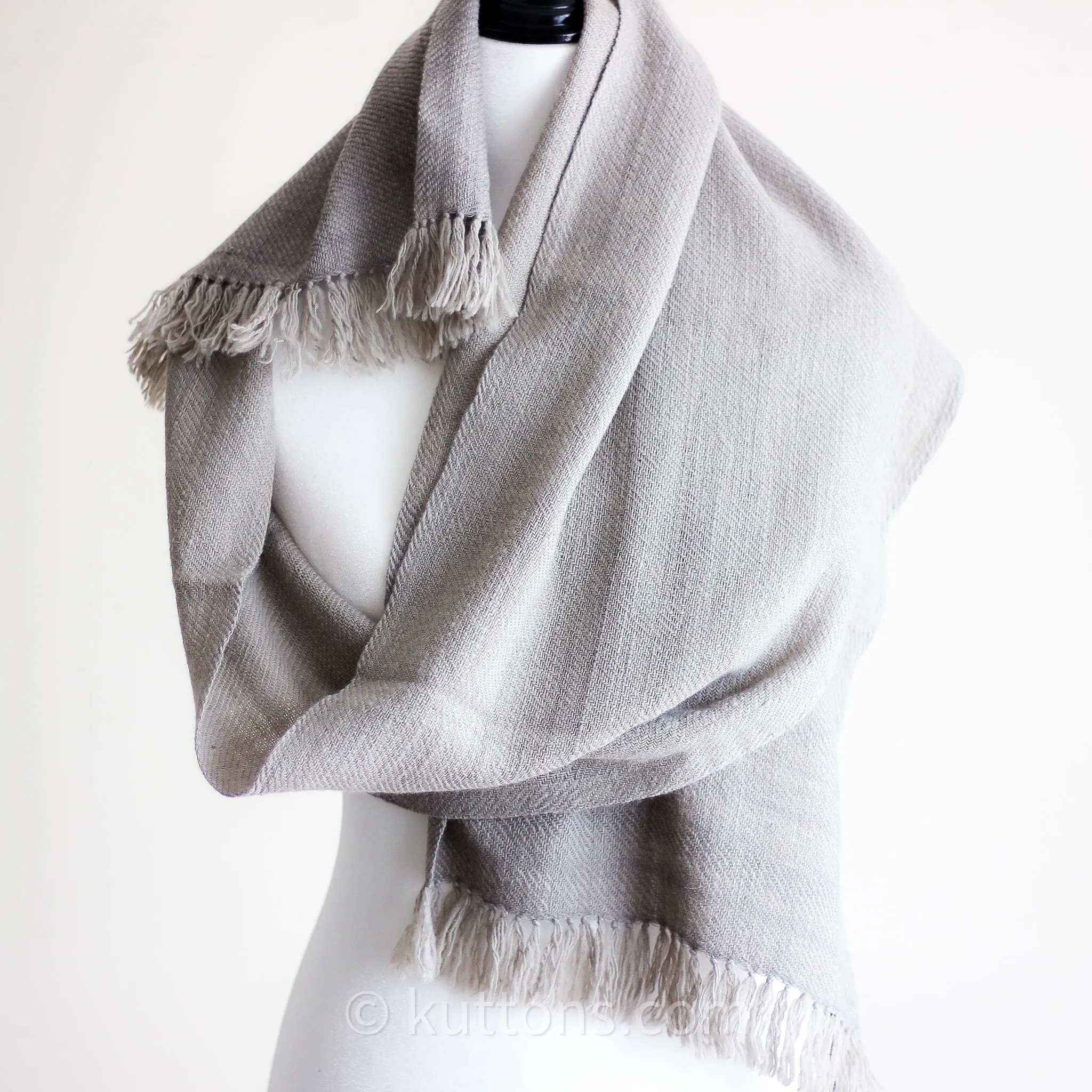 Handwoven Woolen Scarf - Naturally-Dyed with Haritaki (Harada) Herb | Gray, 12x74"