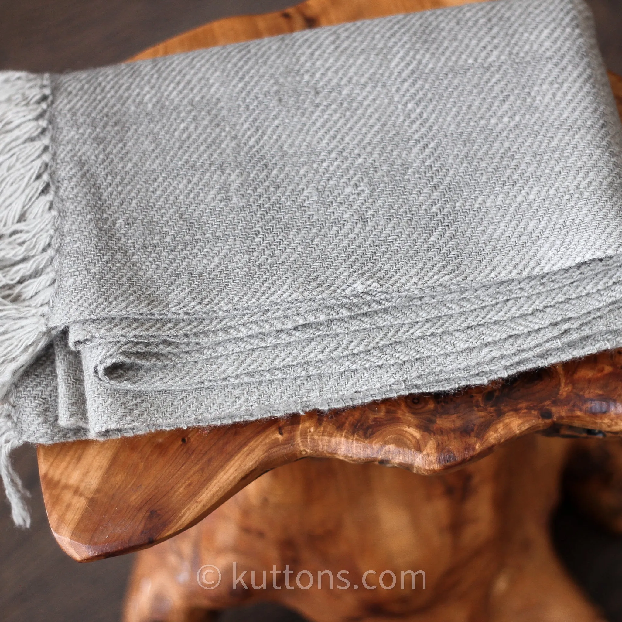 Handwoven Woolen Scarf - Naturally-Dyed with Haritaki (Harada) Herb | Gray, 12x74"