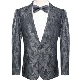 Hi-Tie Notched Lapel Blazer Dark Gray Men's Wedding Paisley Top