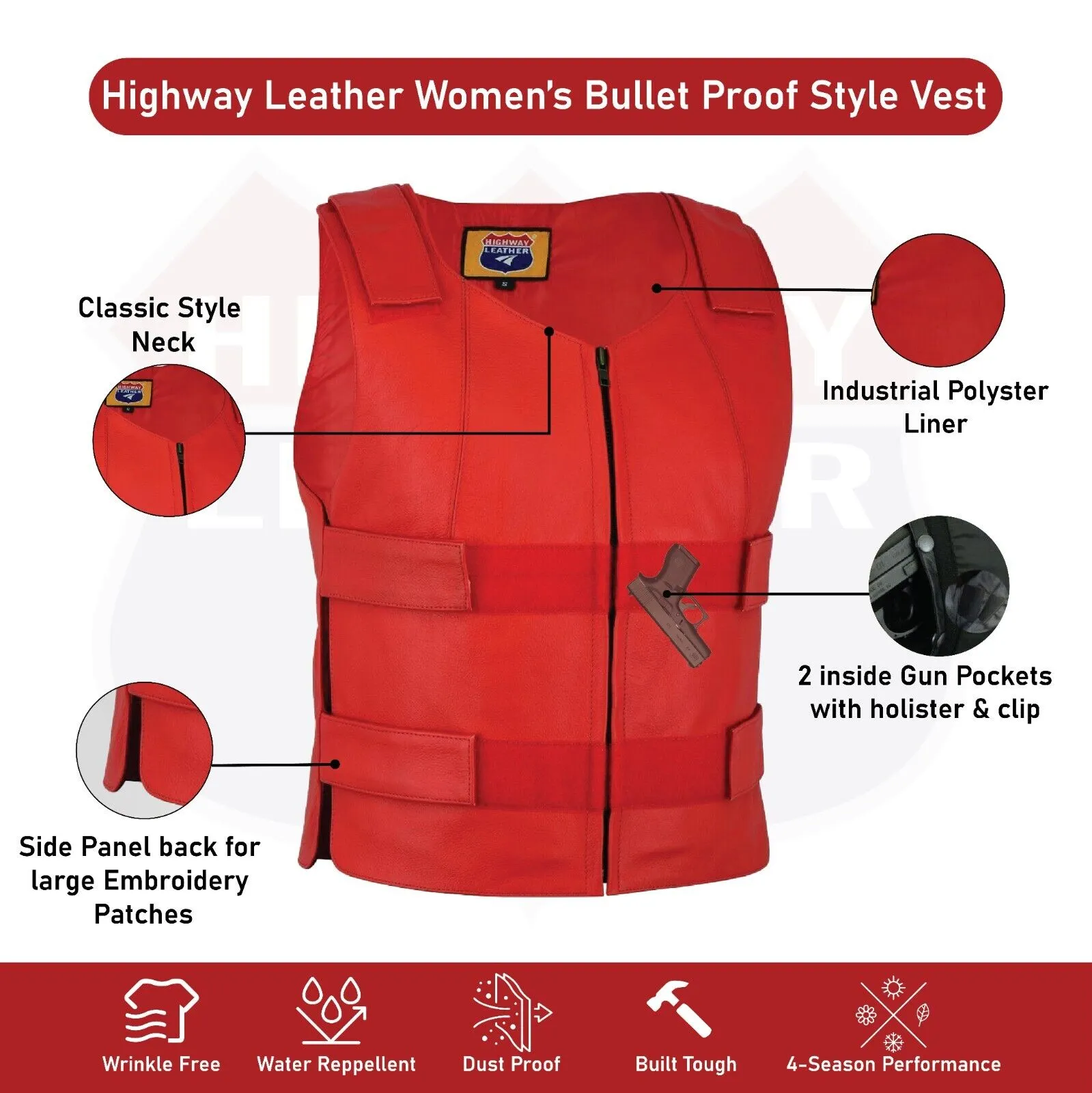 HL14945RED # 22 Ladies Red bulletproof style leather vest - Police vest Shade # 22