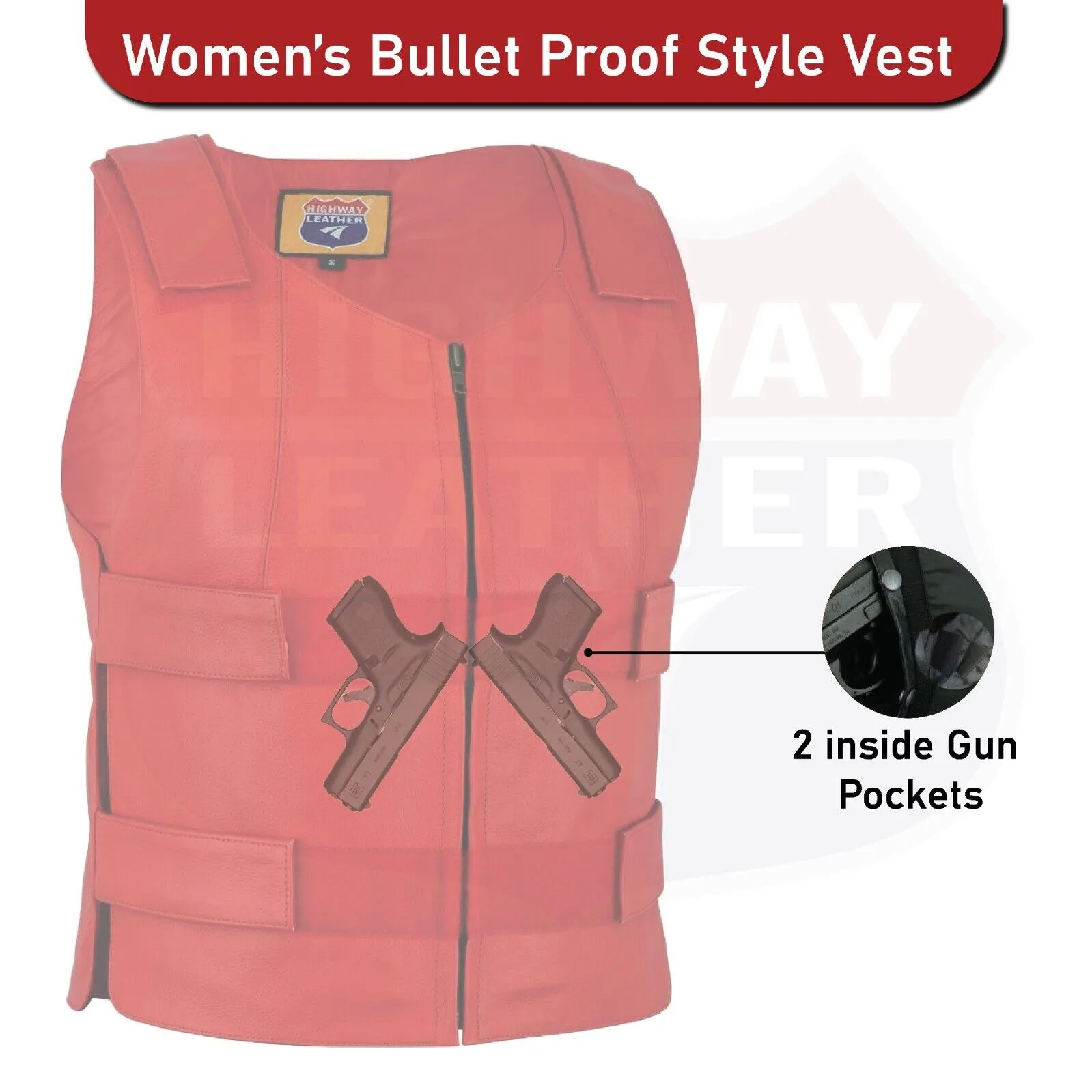 HL14945RED # 22 Ladies Red bulletproof style leather vest - Police vest Shade # 22