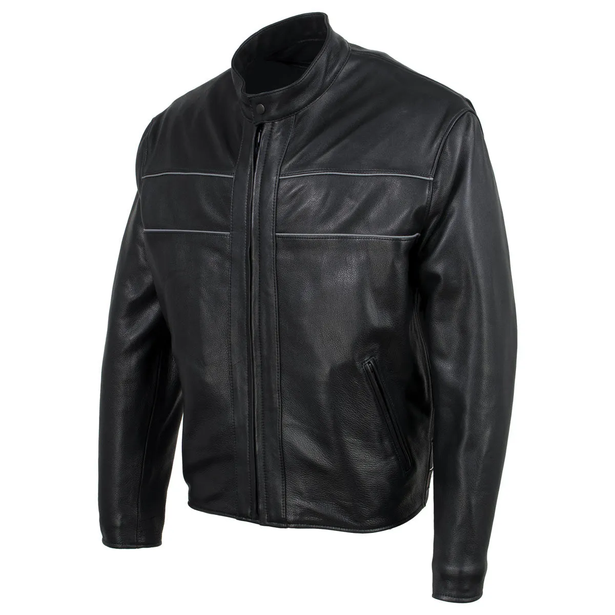 Hot Leathers JKM5003 USA Made Men's 'Echo' Premium Black Leather Motorcycle Jacket with Reflective Piping