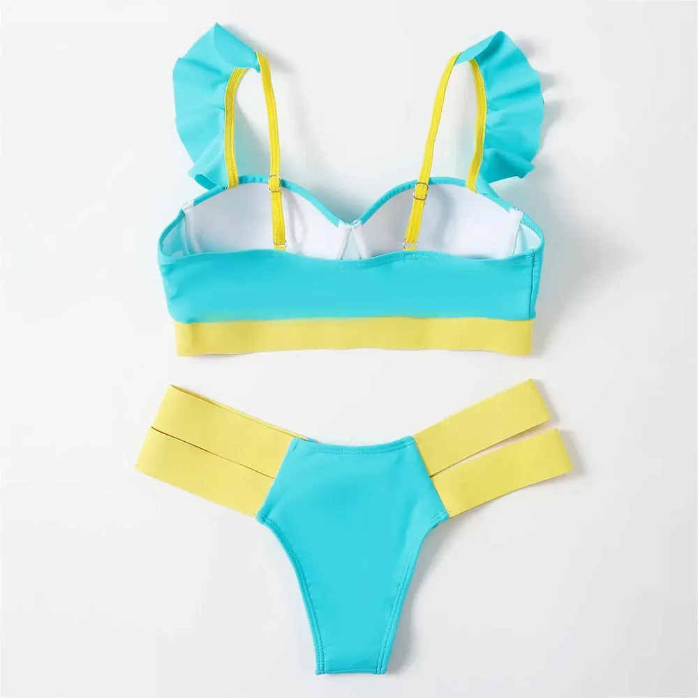 Kulai Ruffle Thong Bikini Swimsuit