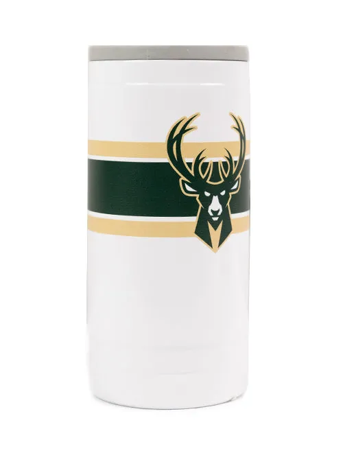 Logo Brands Coolie Stripe White Milwaukee Bucks Slim Can Cooler