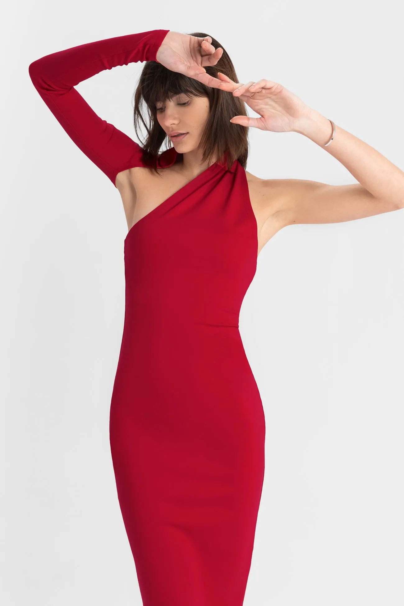 Manhattan One Shoulder Midi Dress