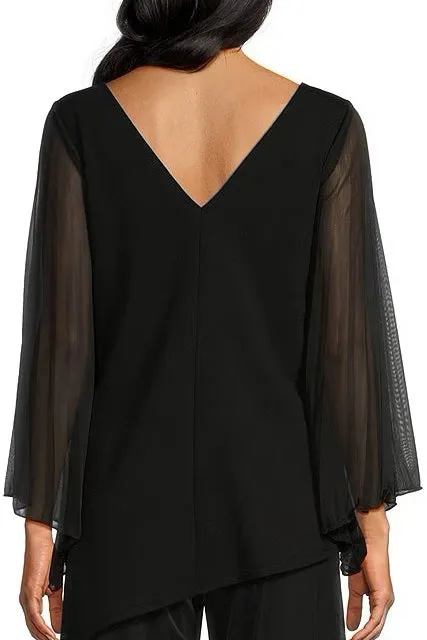 Marina Chiffon Sleeve Boat Neck Scuba Crepe Top