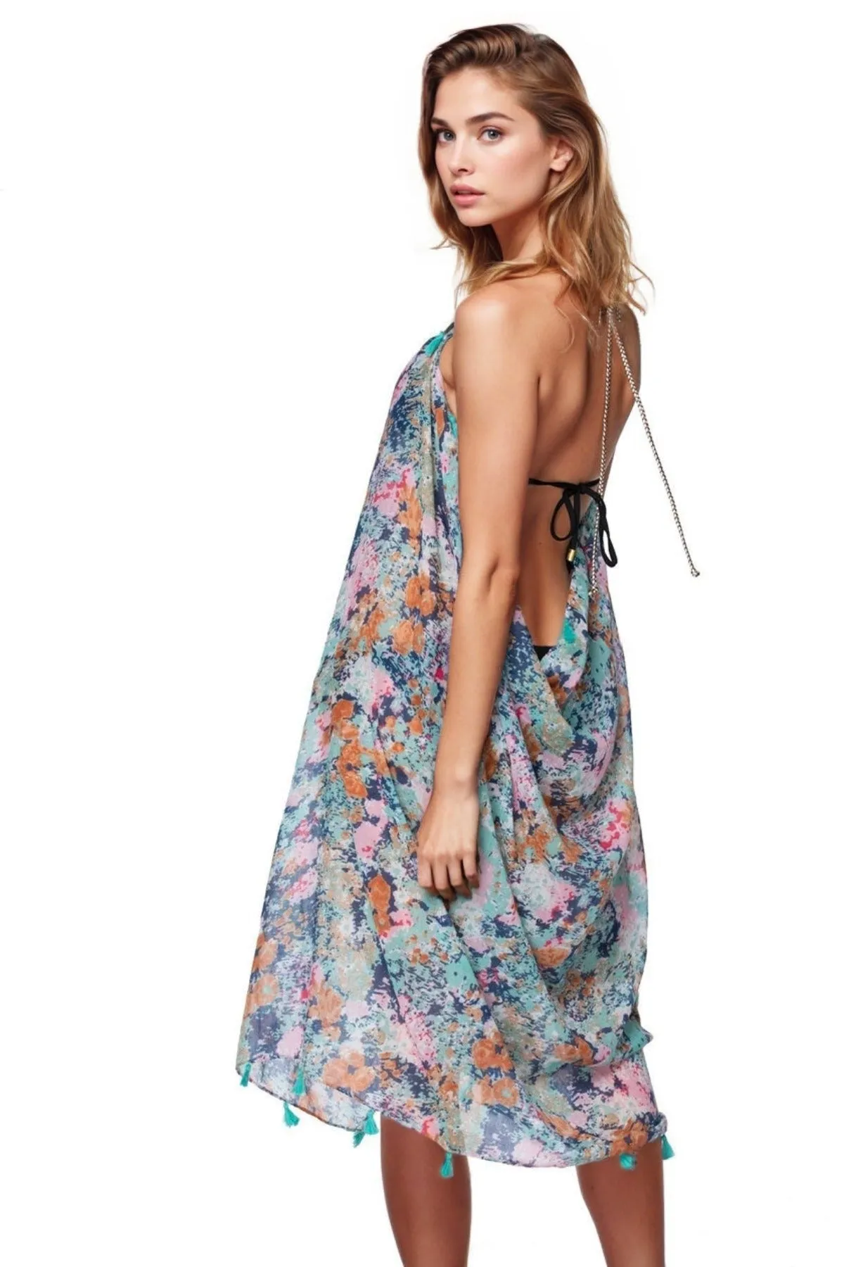 Maxi Tassel Sundress Coverup in Good Vibrations Print Flowers