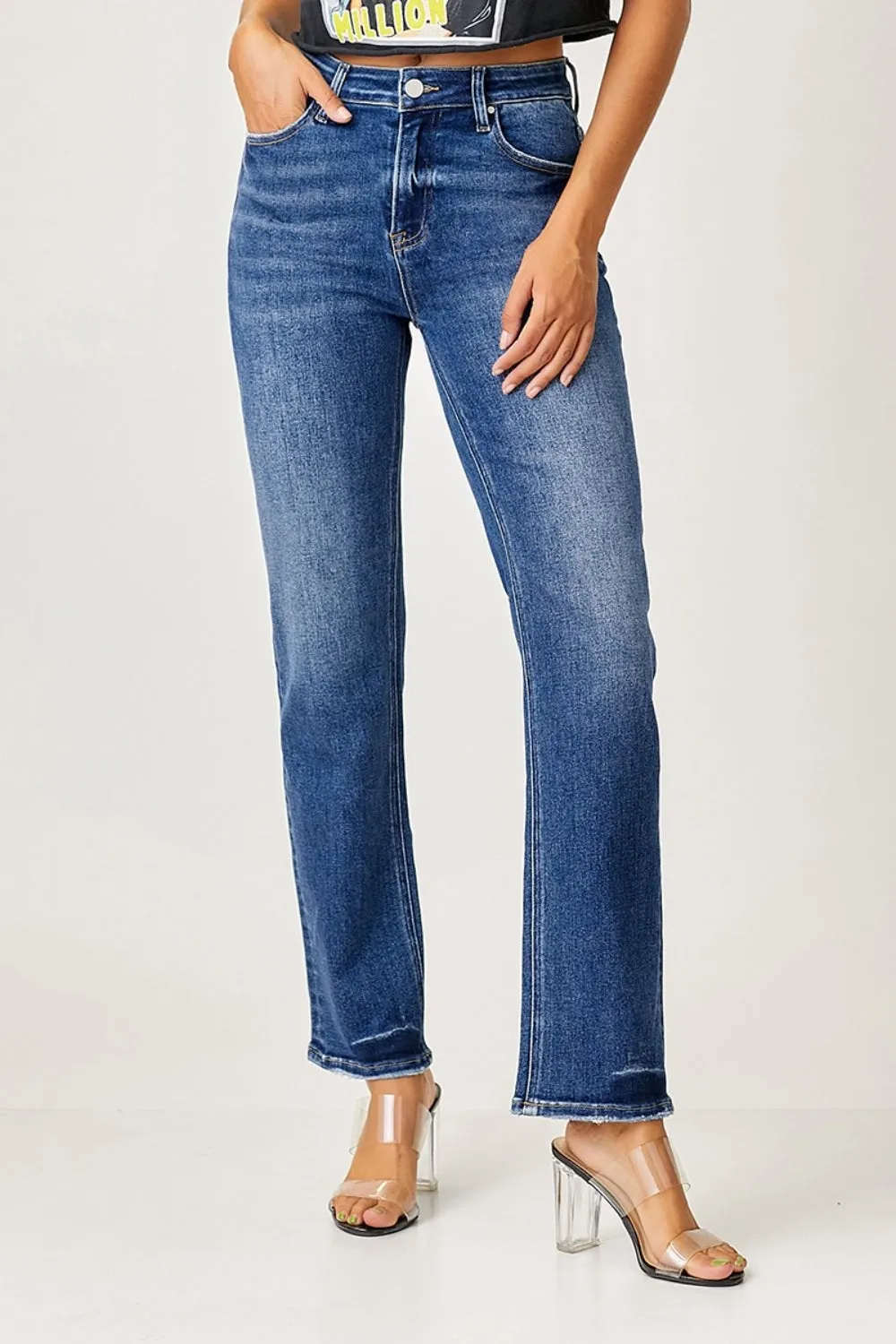 Mid Rise Slim Straight Jeans