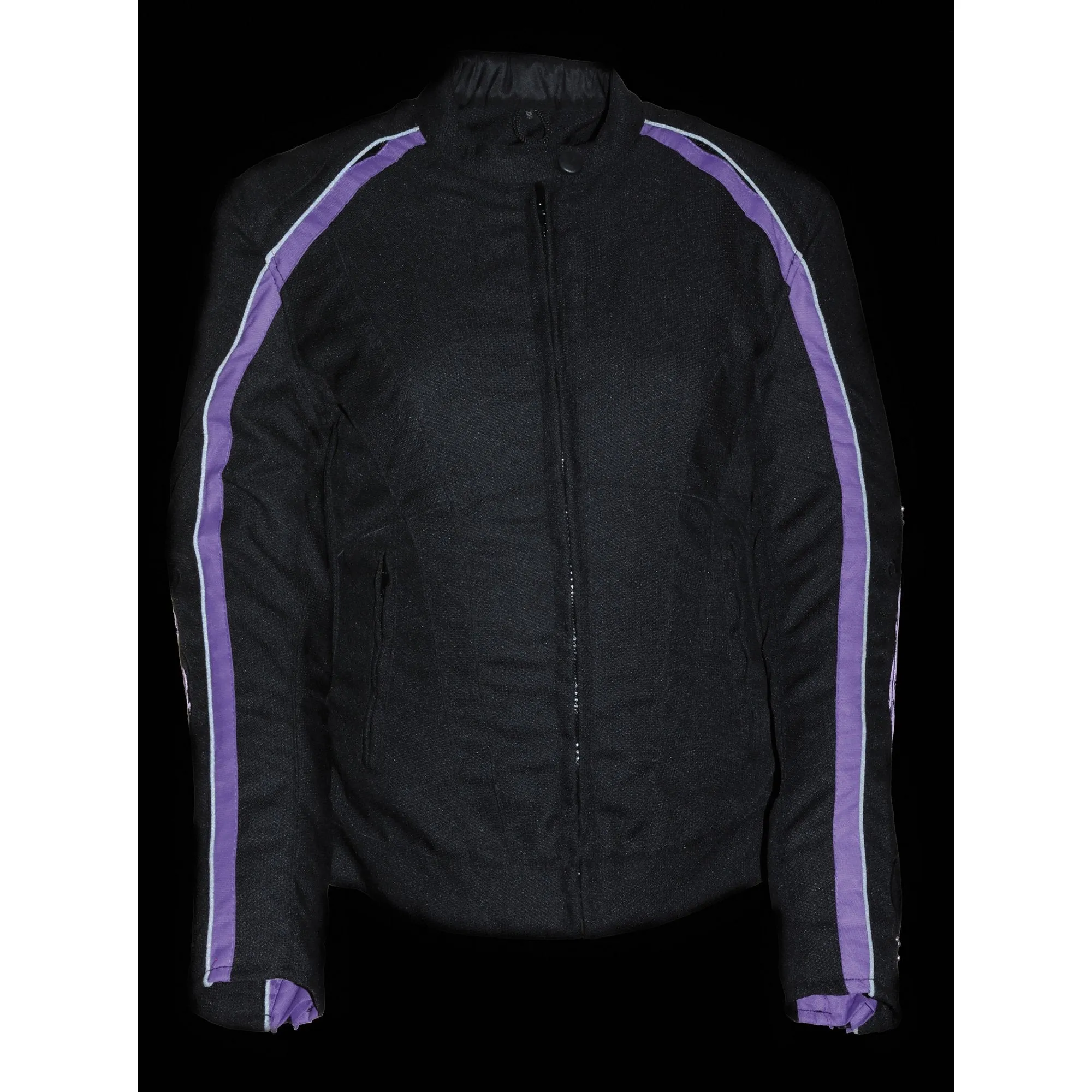 Milwaukee Leather SH1954 Women's Black and Purple Textile Jacket with Stud and Wings Detailing