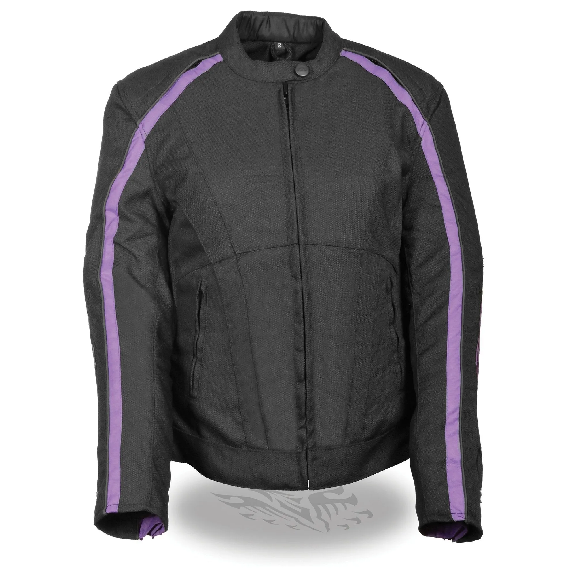 Milwaukee Leather SH1954 Women's Black and Purple Textile Jacket with Stud and Wings Detailing