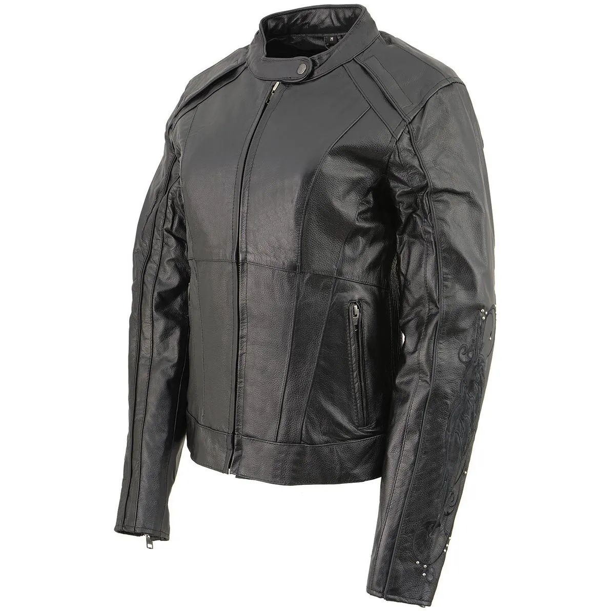 Milwaukee Leather X1952 Women's Embroidered Wing and Stud Design Black Leather Scooter Jacket