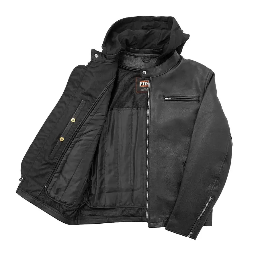 Open Road Men's Hooded Leather Motorcycle Jacket