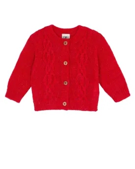 Openwork Knit Cardigan in Rouge Lutin