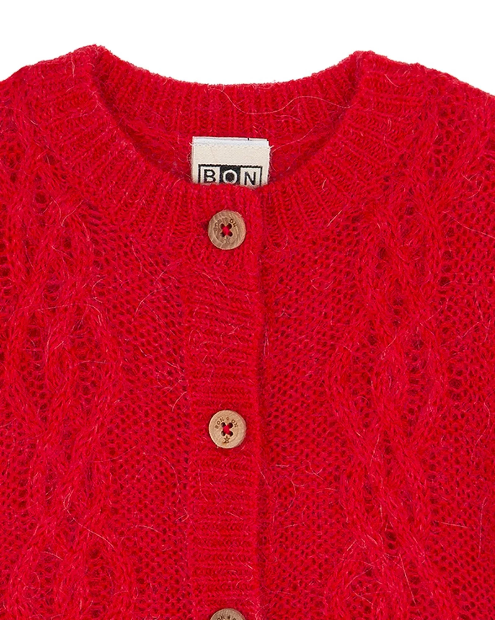 Openwork Knit Cardigan in Rouge Lutin