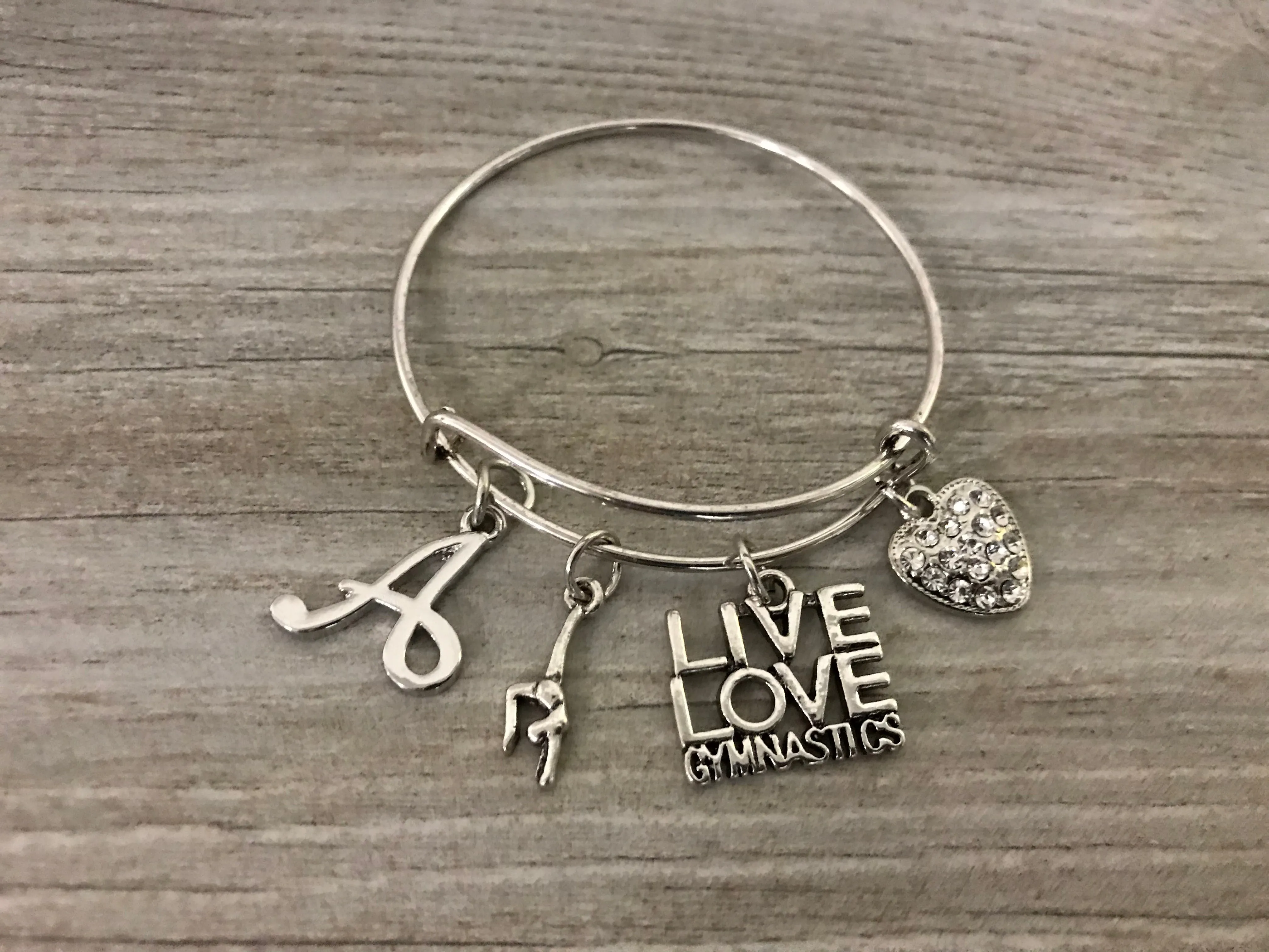 Personalized Gymnastics Live Love Bangle Bracelet