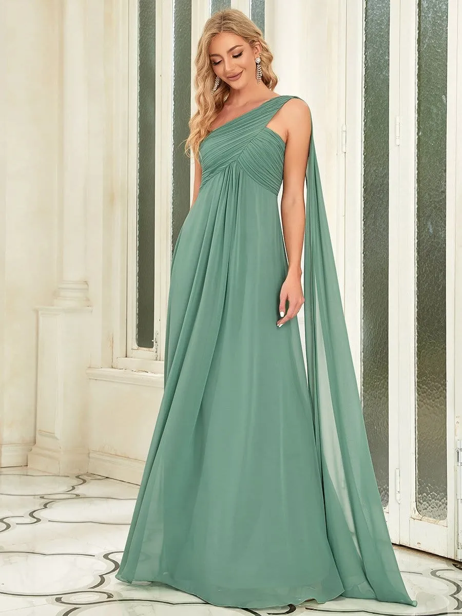 Pleated Chiffon One Shoulder Long Evening Dress