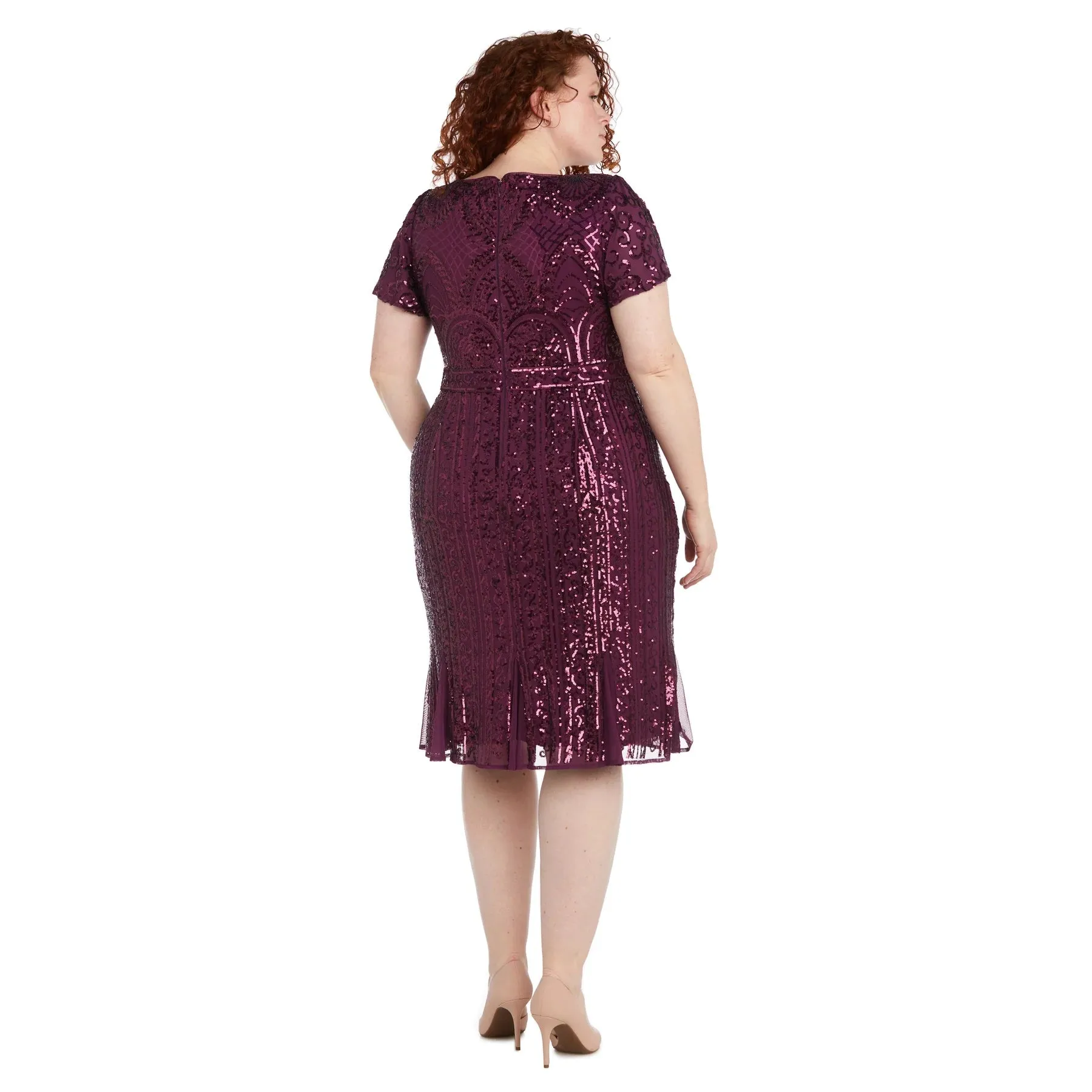 Plus Size Sequin Lace Tea Length Formal Dress - Plus Size Party Dress