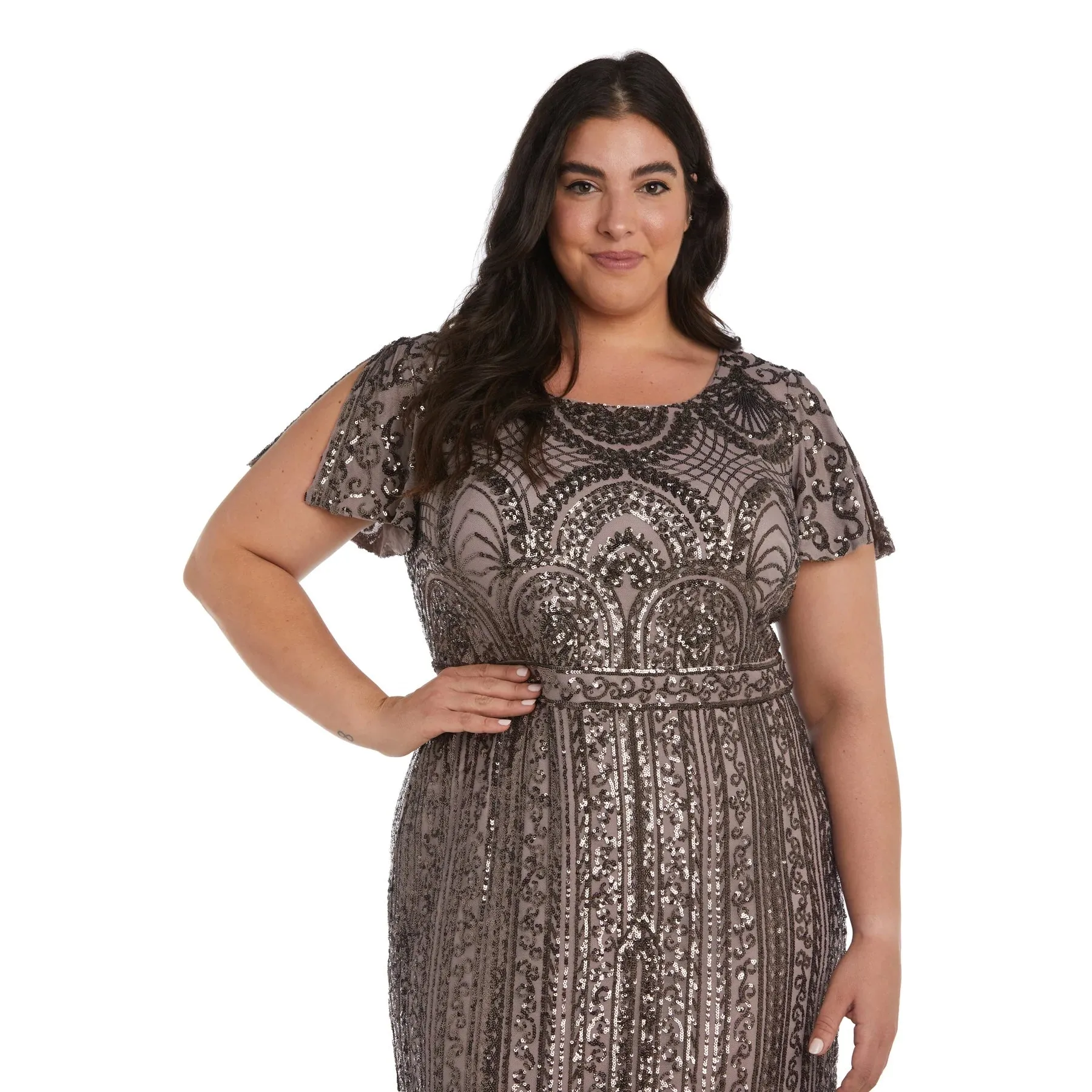 Plus Size Sequin Lace Tea Length Formal Dress - Plus Size Party Dress