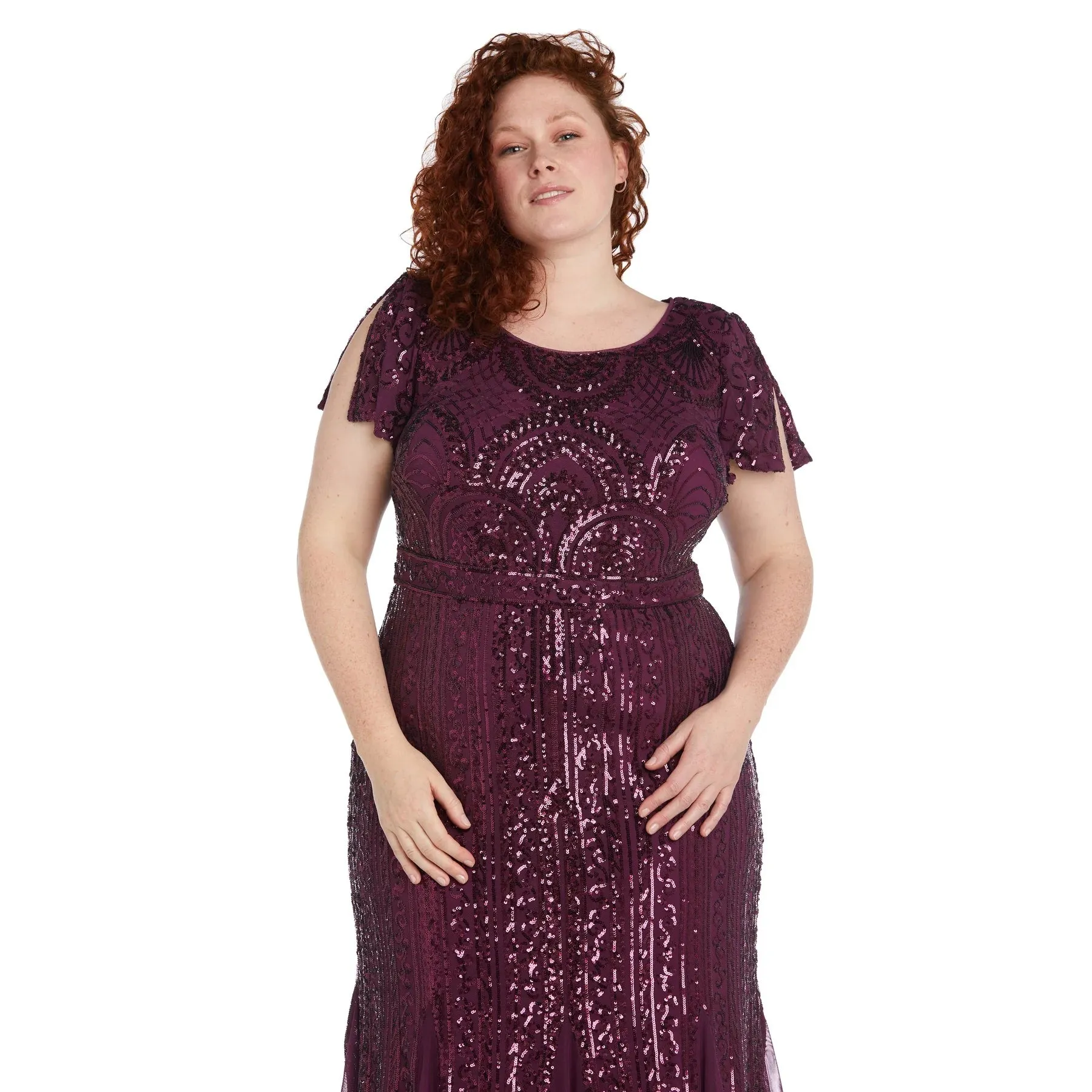 Plus Size Sequin Lace Tea Length Formal Dress - Plus Size Party Dress