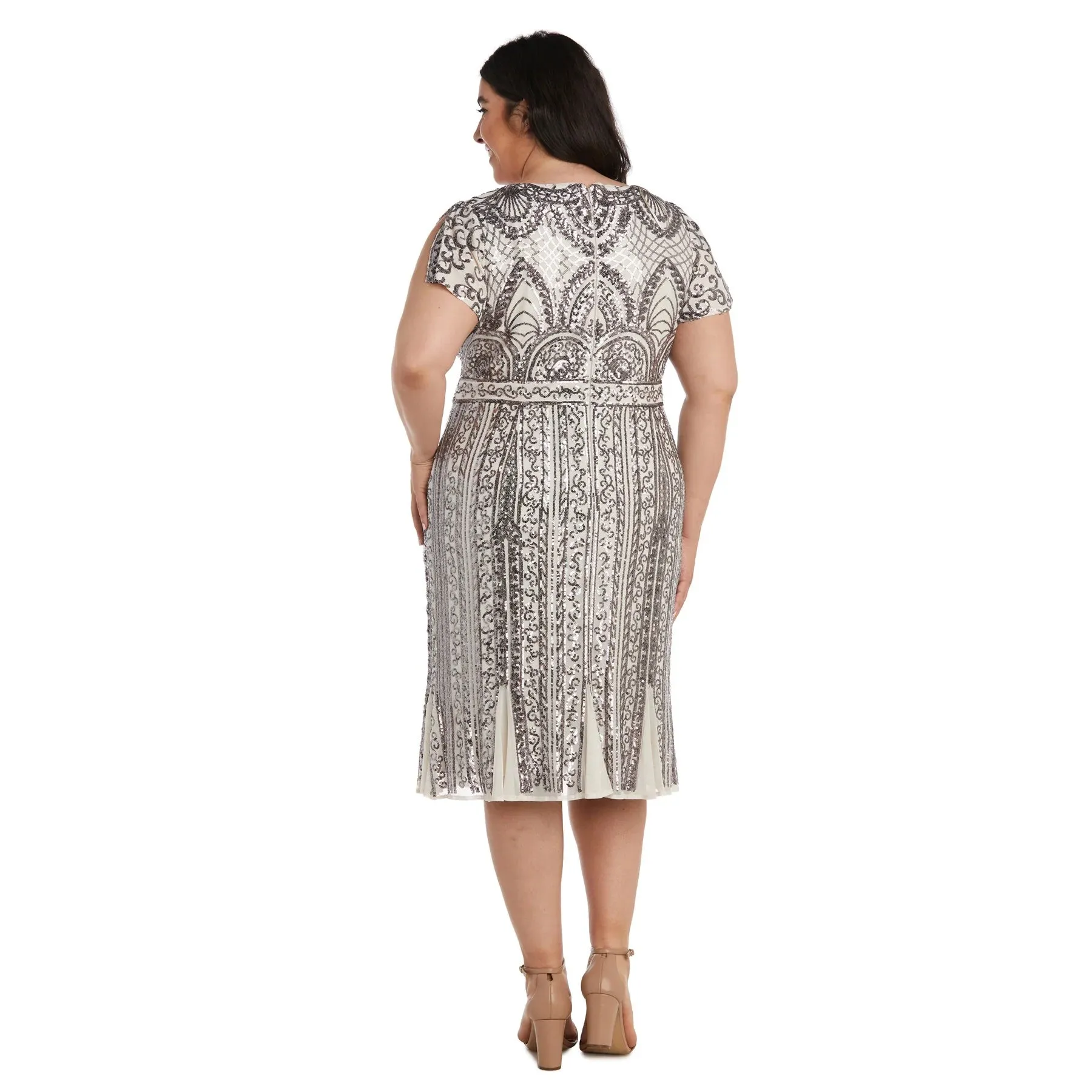 Plus Size Sequin Lace Tea Length Formal Dress - Plus Size Party Dress