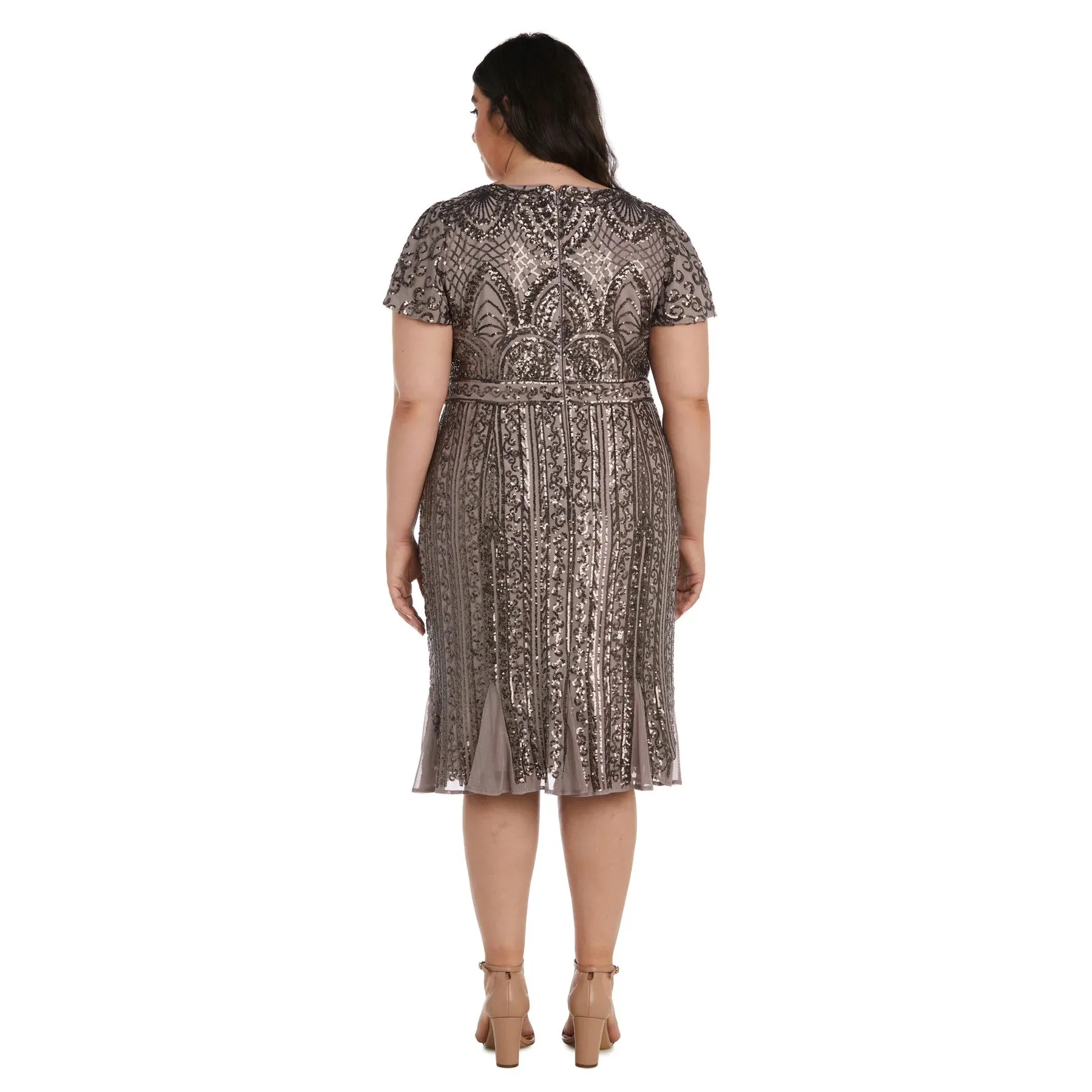 Plus Size Sequin Lace Tea Length Formal Dress - Plus Size Party Dress