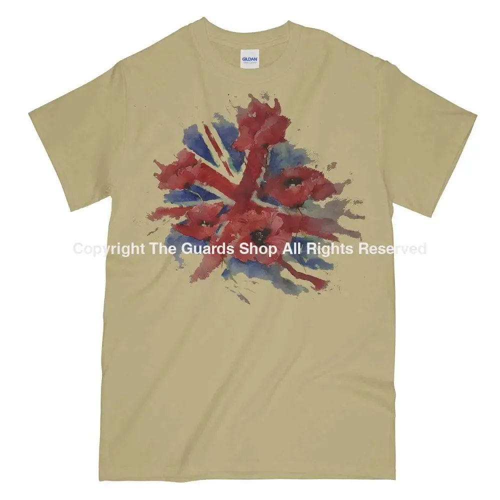 POPPIES ON UNION FLAG Watercolour Printed T-Shirt