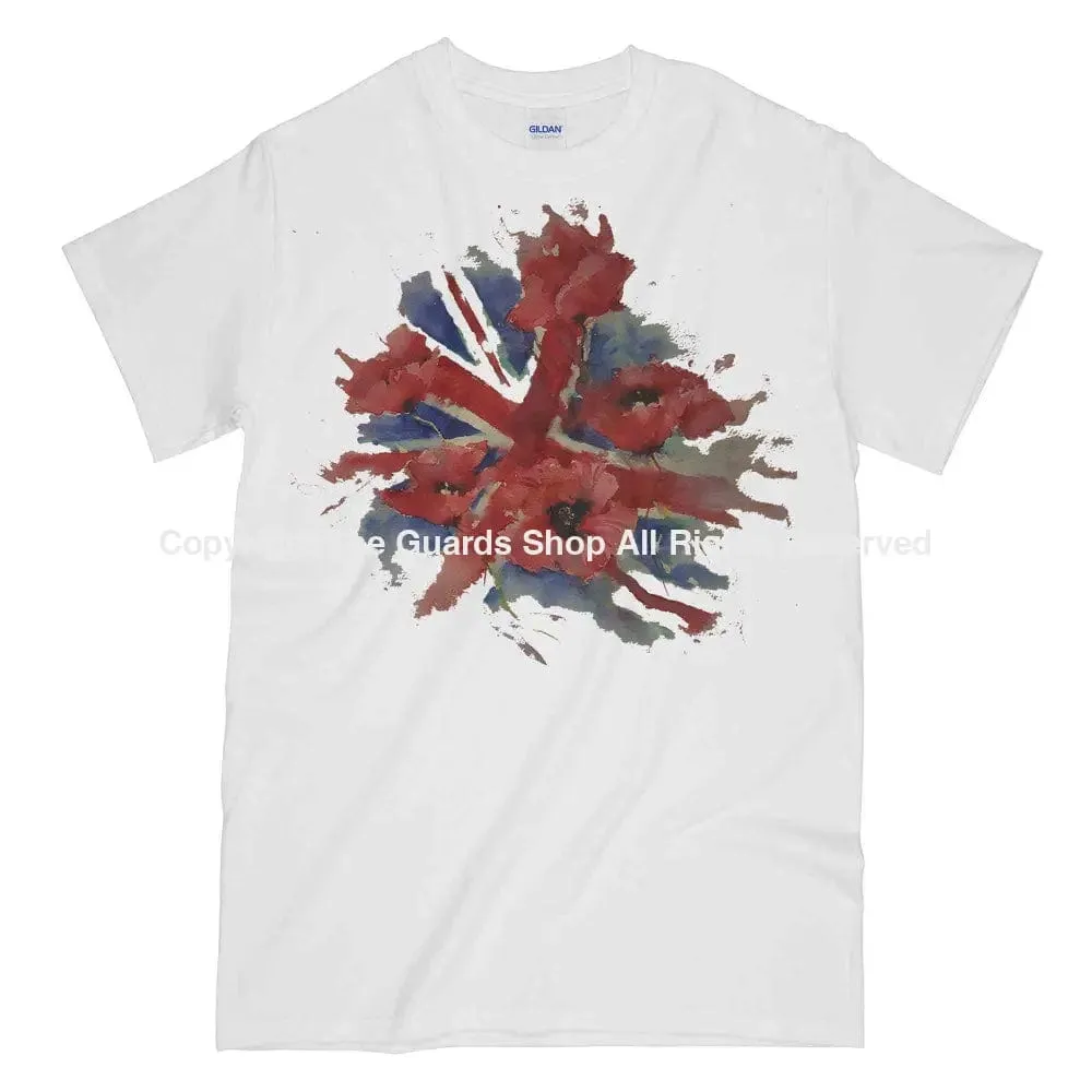 POPPIES ON UNION FLAG Watercolour Printed T-Shirt