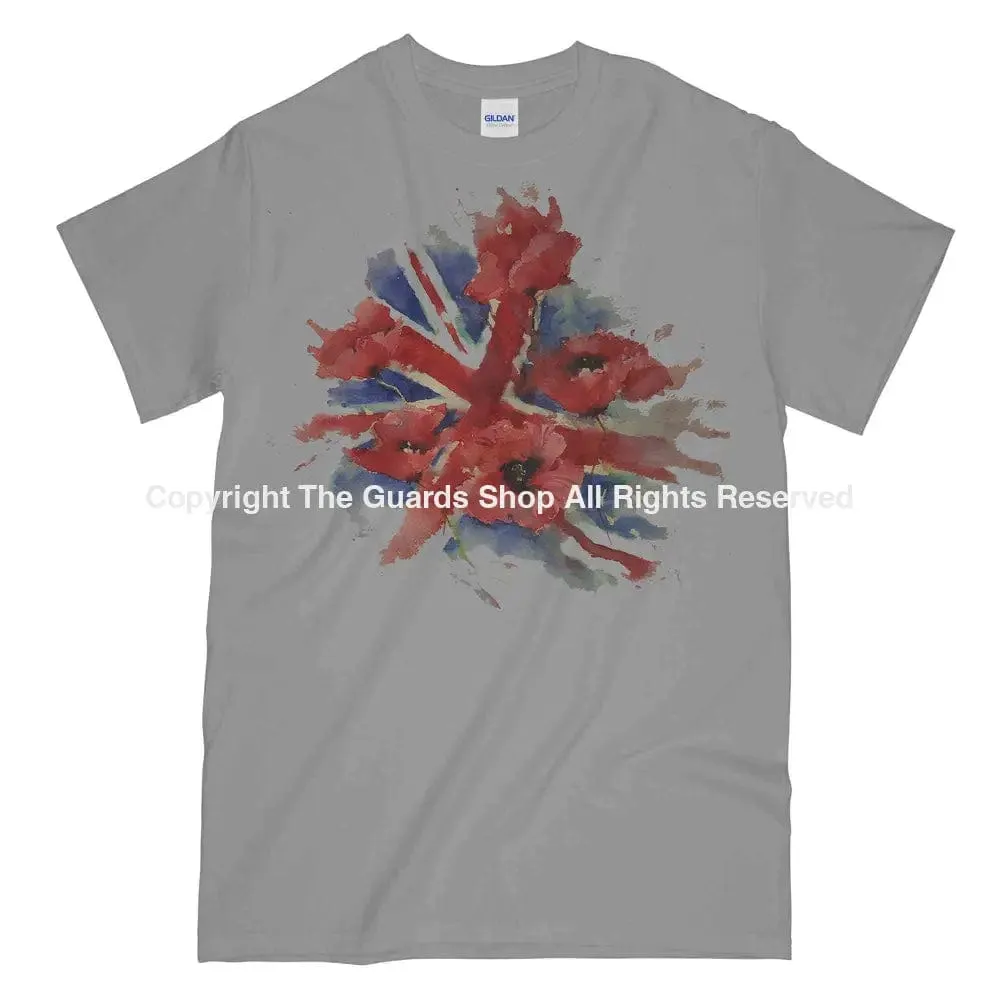 POPPIES ON UNION FLAG Watercolour Printed T-Shirt