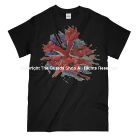 POPPIES ON UNION FLAG Watercolour Printed T-Shirt