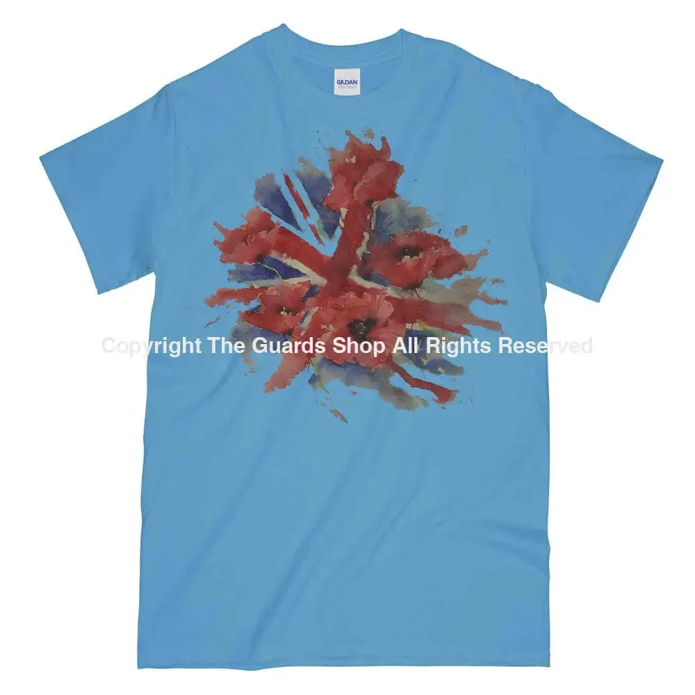 POPPIES ON UNION FLAG Watercolour Printed T-Shirt