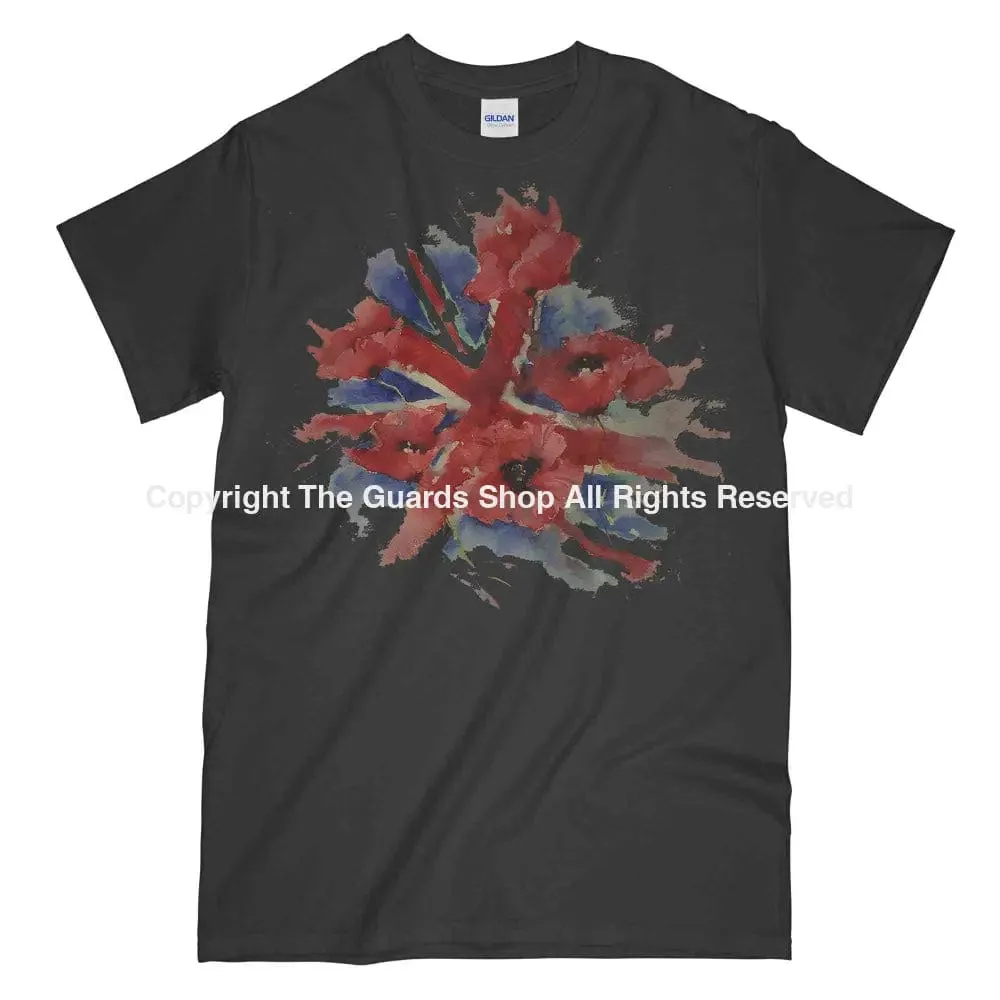 POPPIES ON UNION FLAG Watercolour Printed T-Shirt