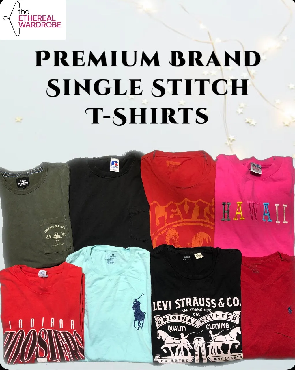 Premium brands Single Stitch T-Shirts including Polo ralph Lauren, Levi's, Russel Athletic and other brands