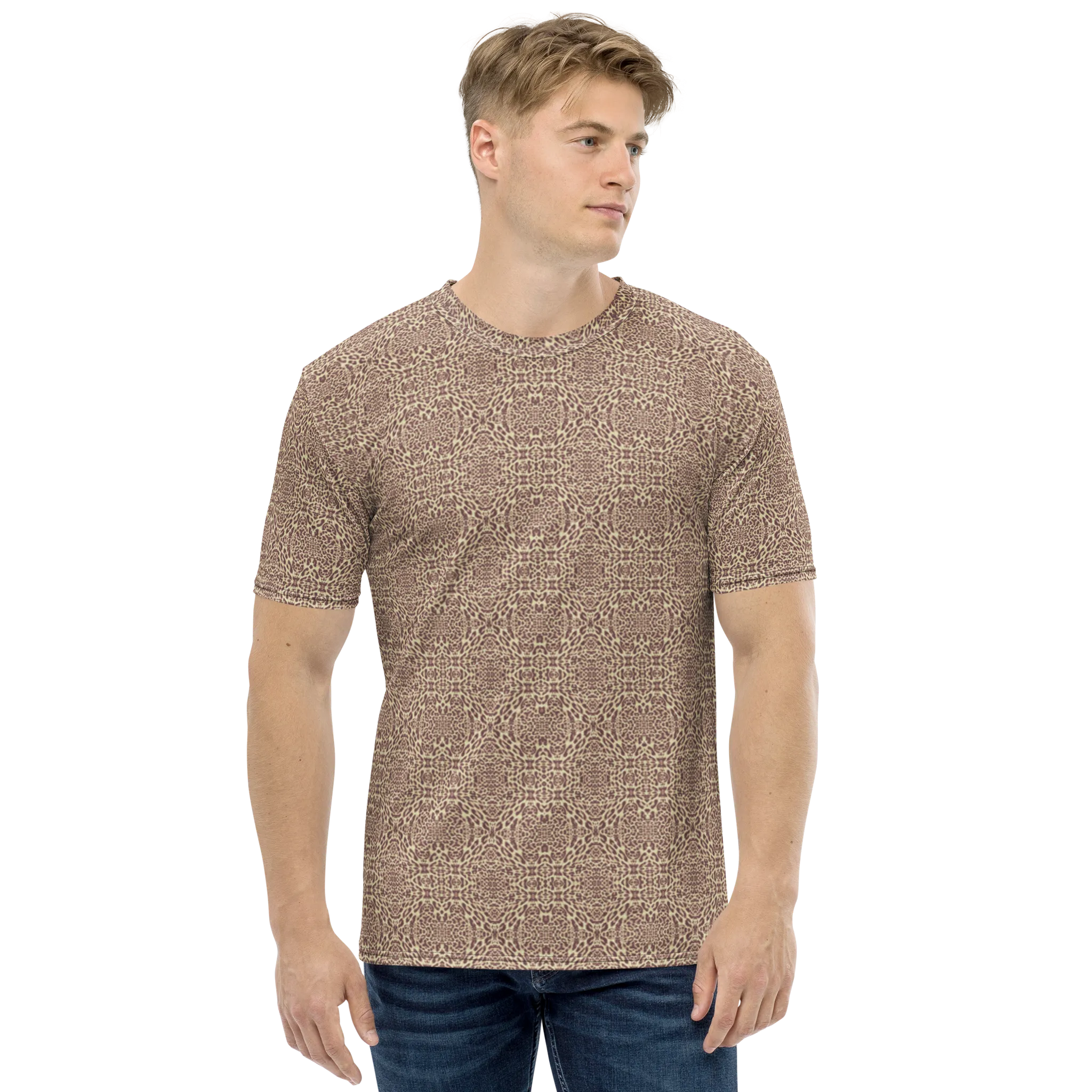 Recursia Contemplative Jaguar II Men's Crew Neck T-Shirt In Pink