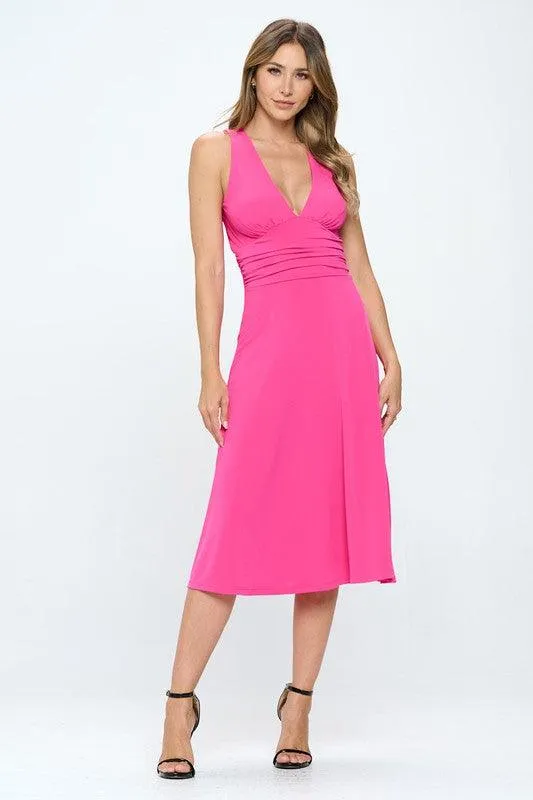 Renee C Deep V Neck Side Slit Lined Dress