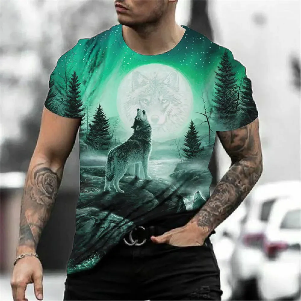 Short Sleeve Wolf Print T Shirt