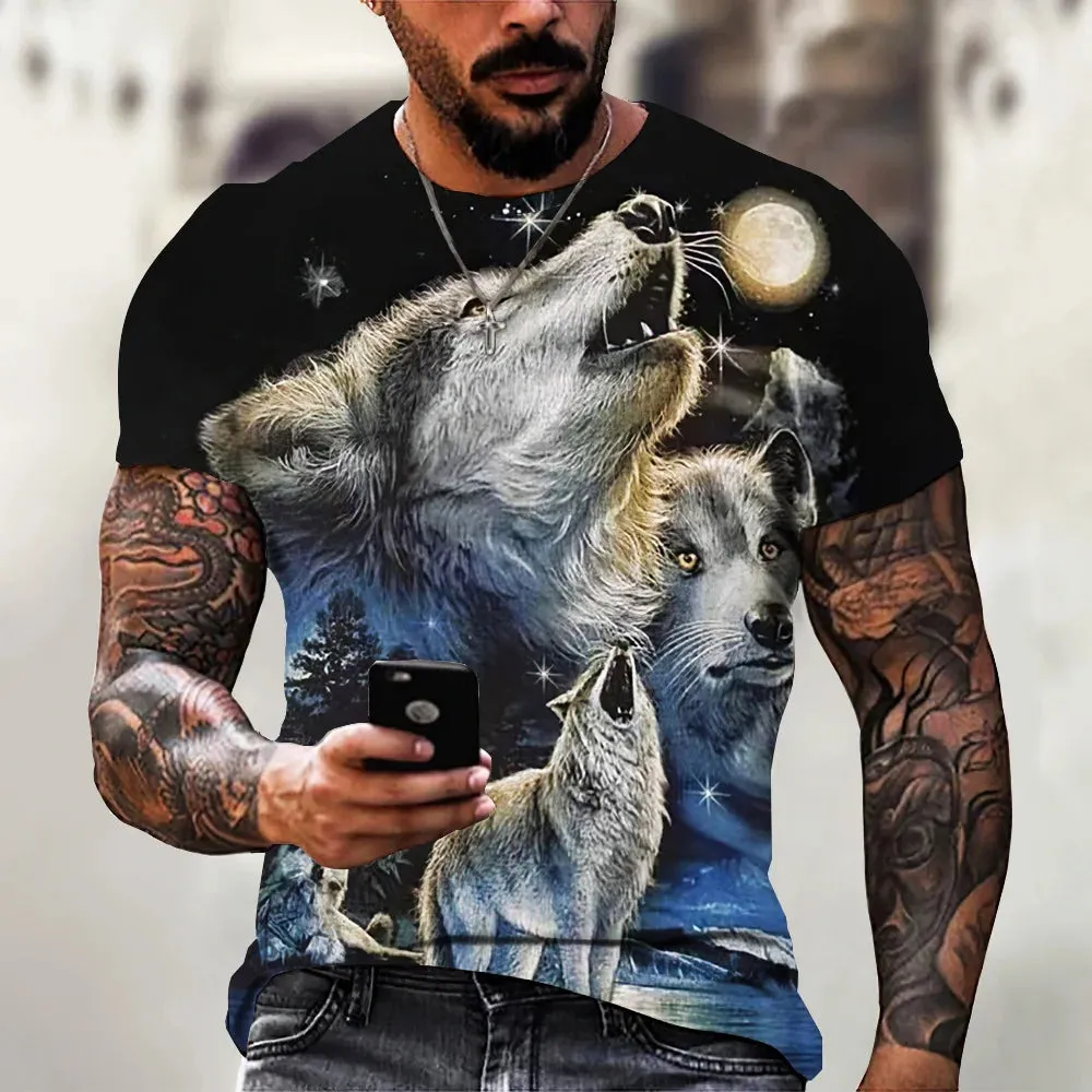 Short Sleeve Wolf Print T Shirt