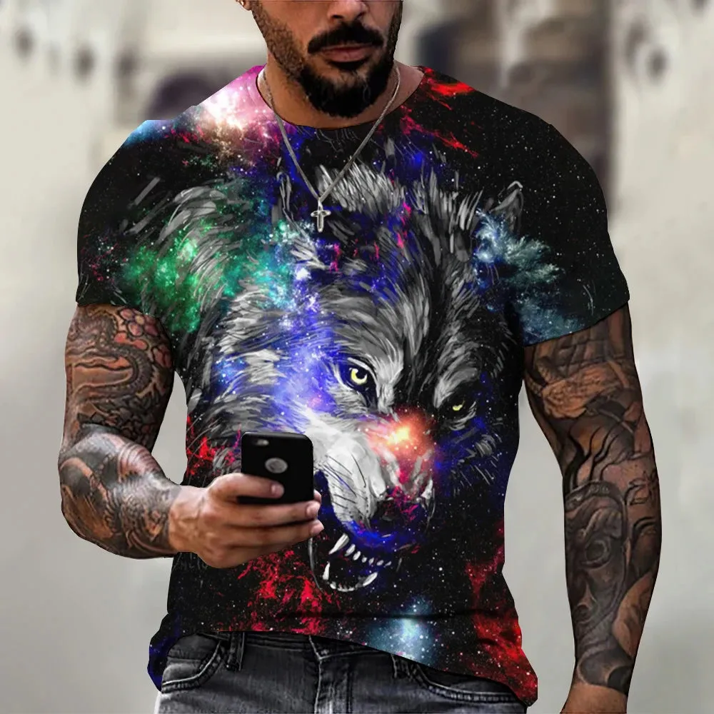 Short Sleeve Wolf Print T Shirt