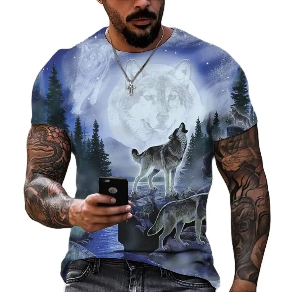 Short Sleeve Wolf Print T Shirt